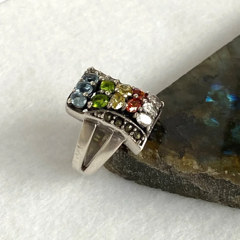 Sterling Silver 925 Multi Color Oval Cubic Zirconia CZ Ring Sz 7.75